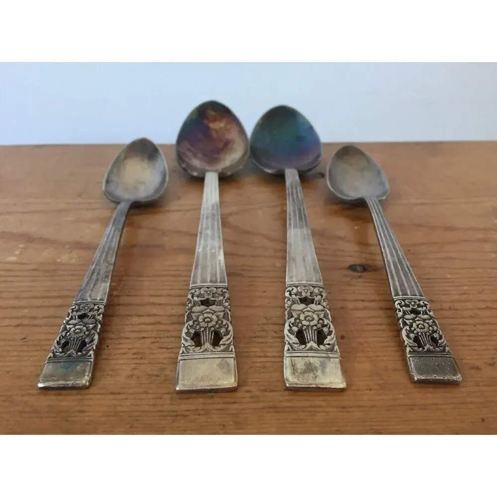 Lot 4 Vtg ONEIDA Community Plate Silverplate Flatware Serving Tea Spoons